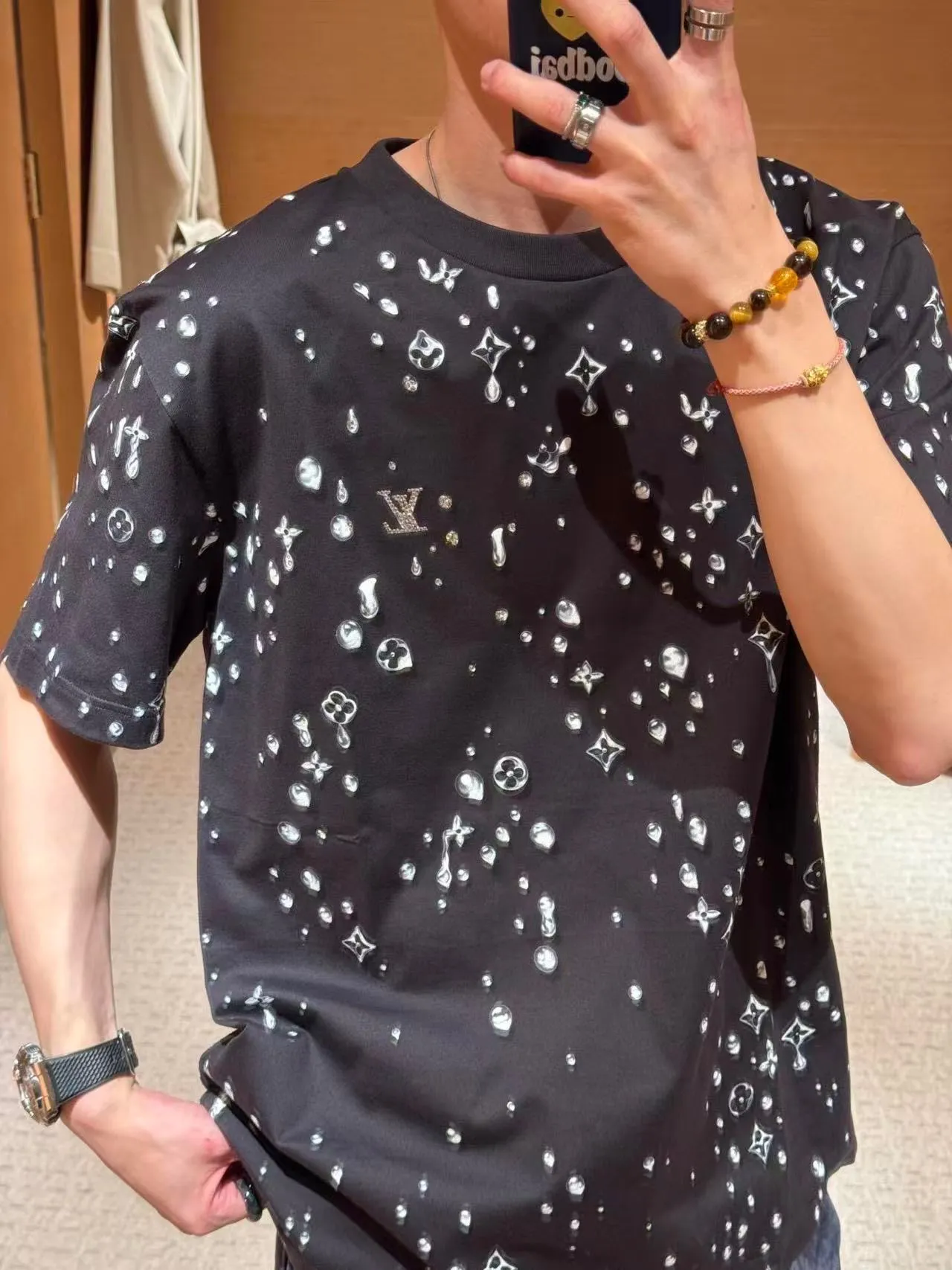 Louis Vuitton/Louis Vuitton 26ss water drop presbyopic letter print short sleeves